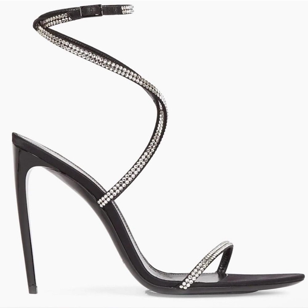 ❗️SOLD❗️Saint Laurent 110mm rhinestone-embellished straps sandals heels black - Picture 3 of 8